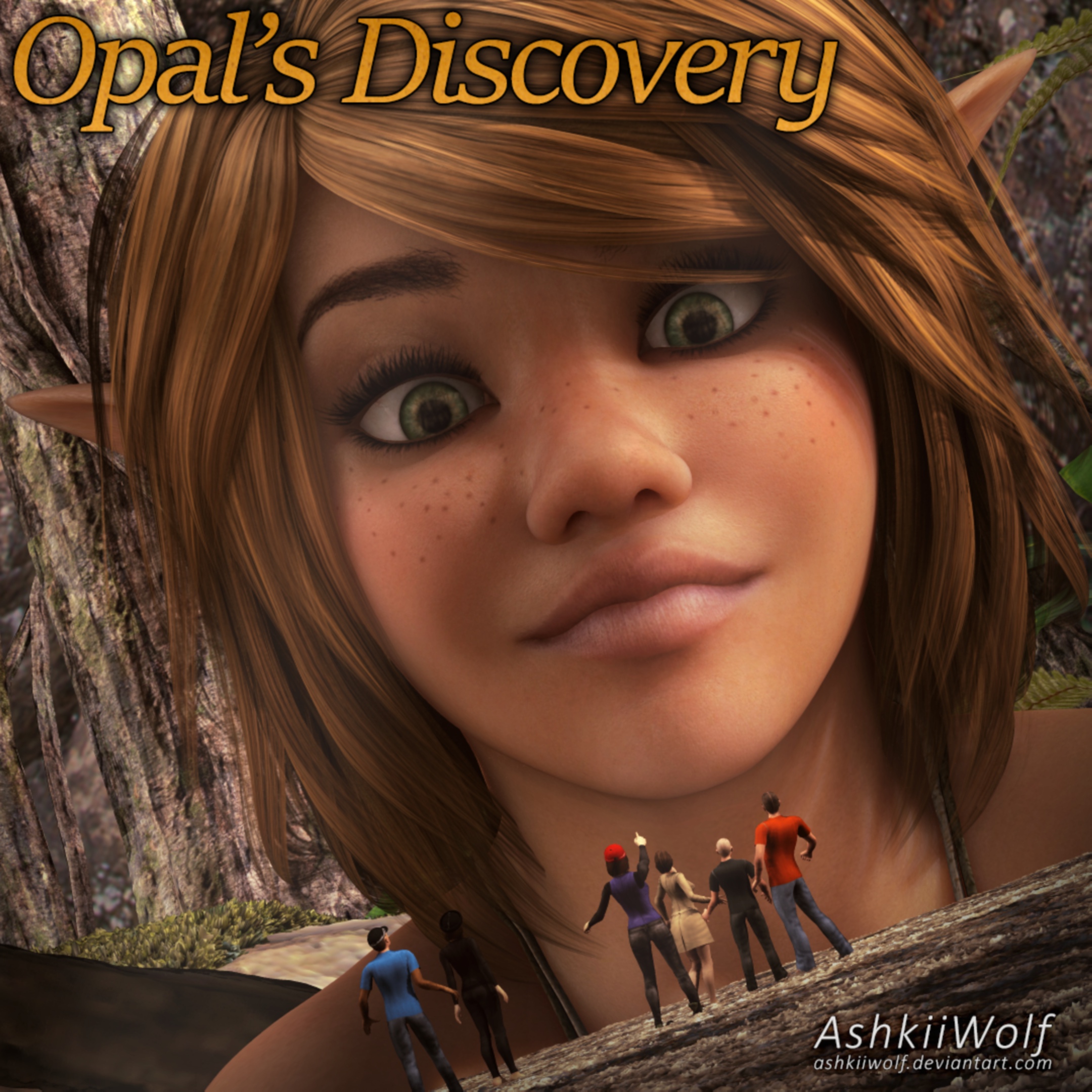 Giantess elf babe outdoors in AshkiiWolf Opals Discovery 3D Porn Comic